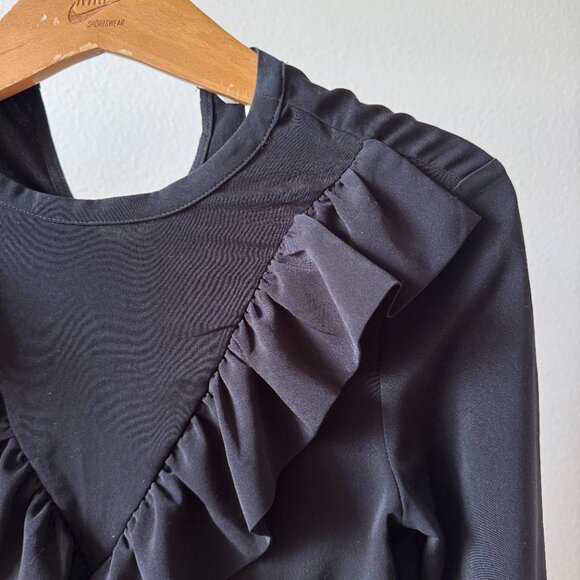 H&M Black Tuxedo Ruffle Blouse | Feminine Statement Top | Size 4 - Picture 4 of 15